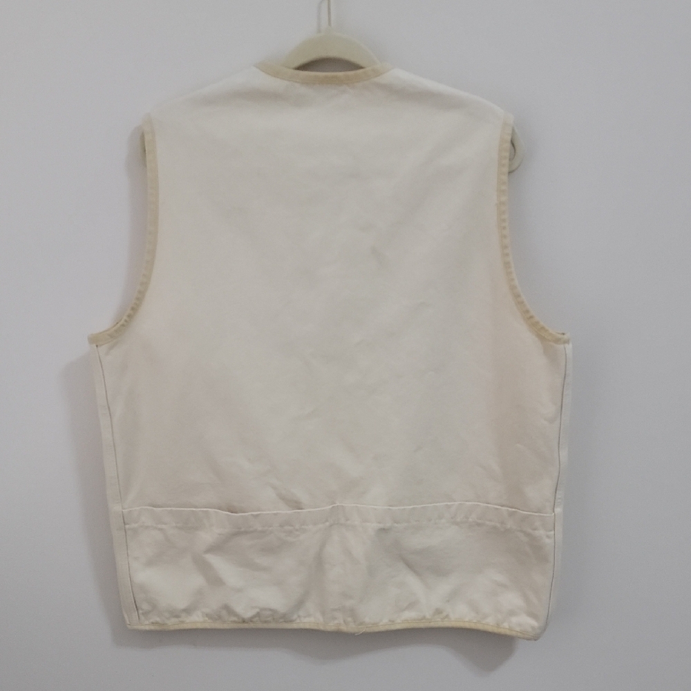 UTILITY Canvas Vest In Cream and Tan Size L Made In USA 100% Cotton Button Front - Picture 4 of 9